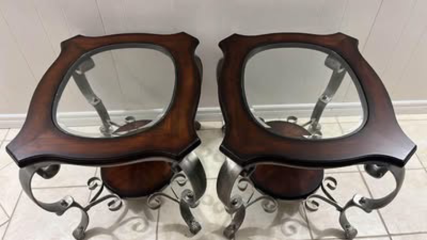 Set of 2 Gently Used Glass Top Accent Tables