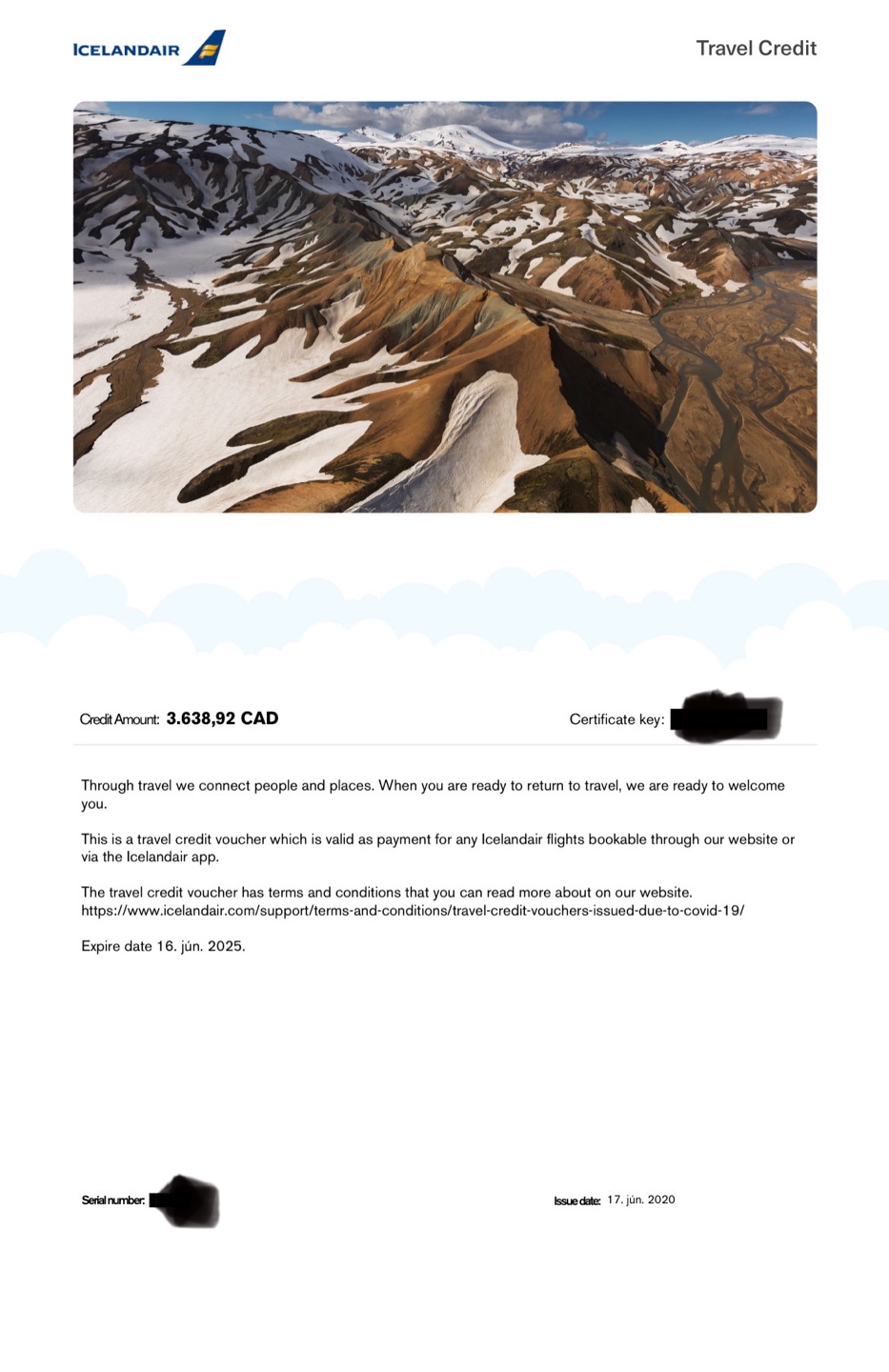 Sold-Icelandair Travel Credit Voucher $3,638