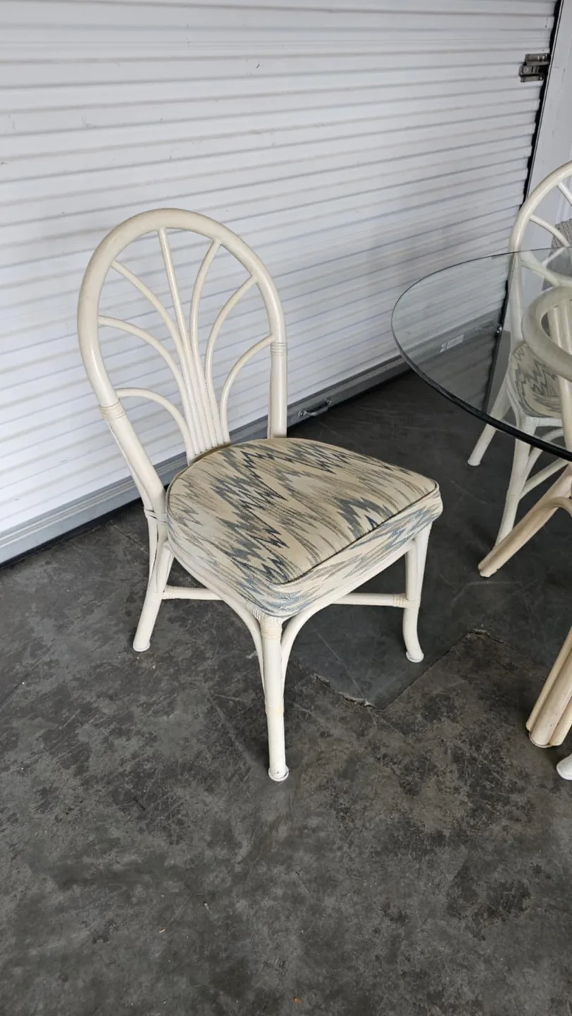 White Wicker Dining Set with Glass Top Table image indicator(4)