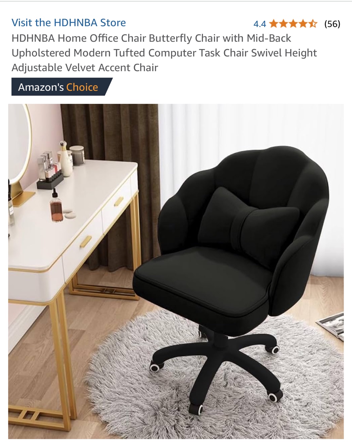 Black Velvet Swivel Office Chair - photo 2