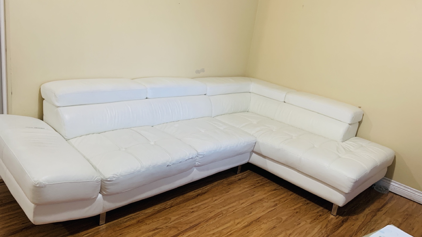 White Leather Sectional Sofa - photo 2