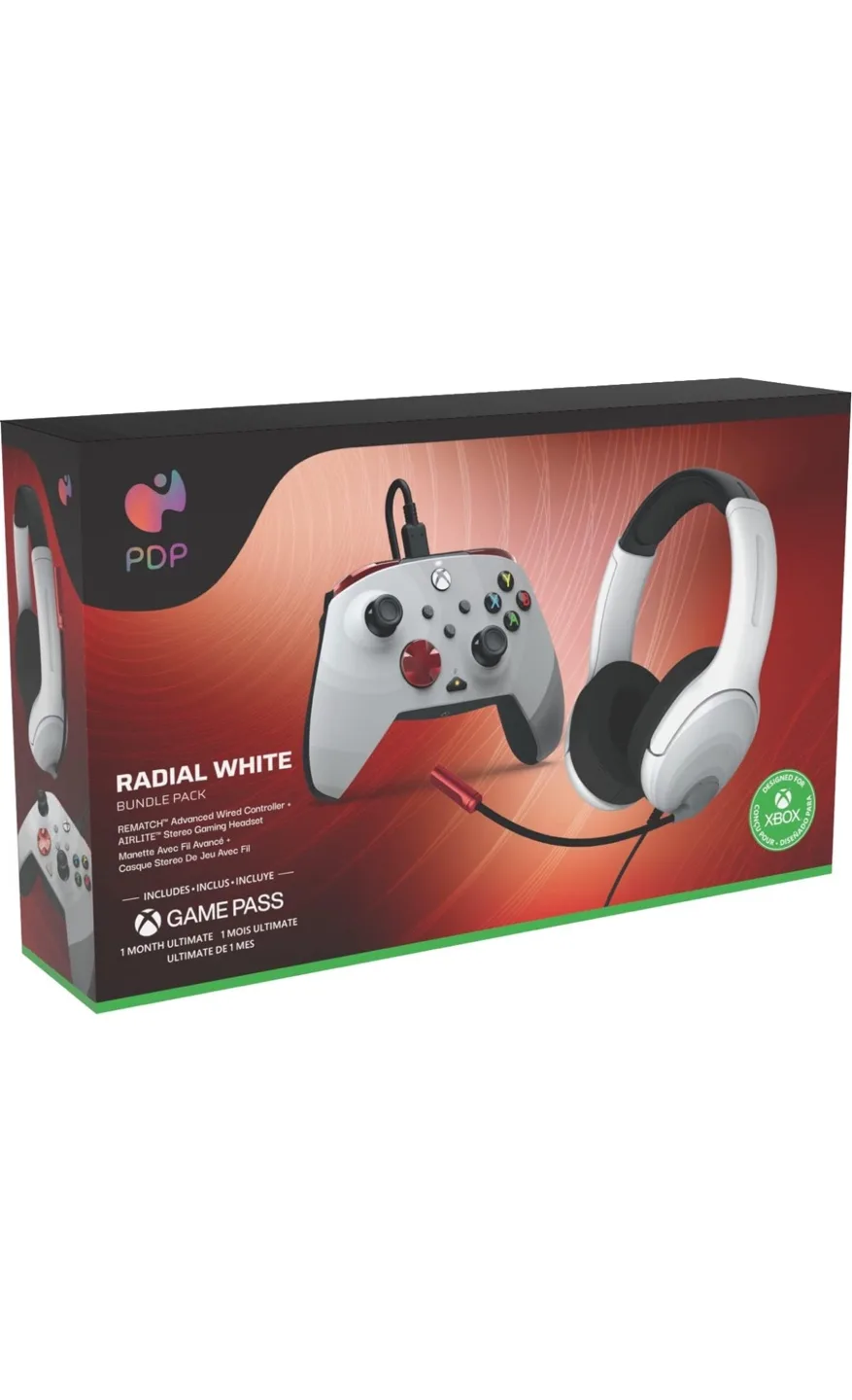 PDP Radial White Bundle Pack Xbox Controller and Headset thumbnail