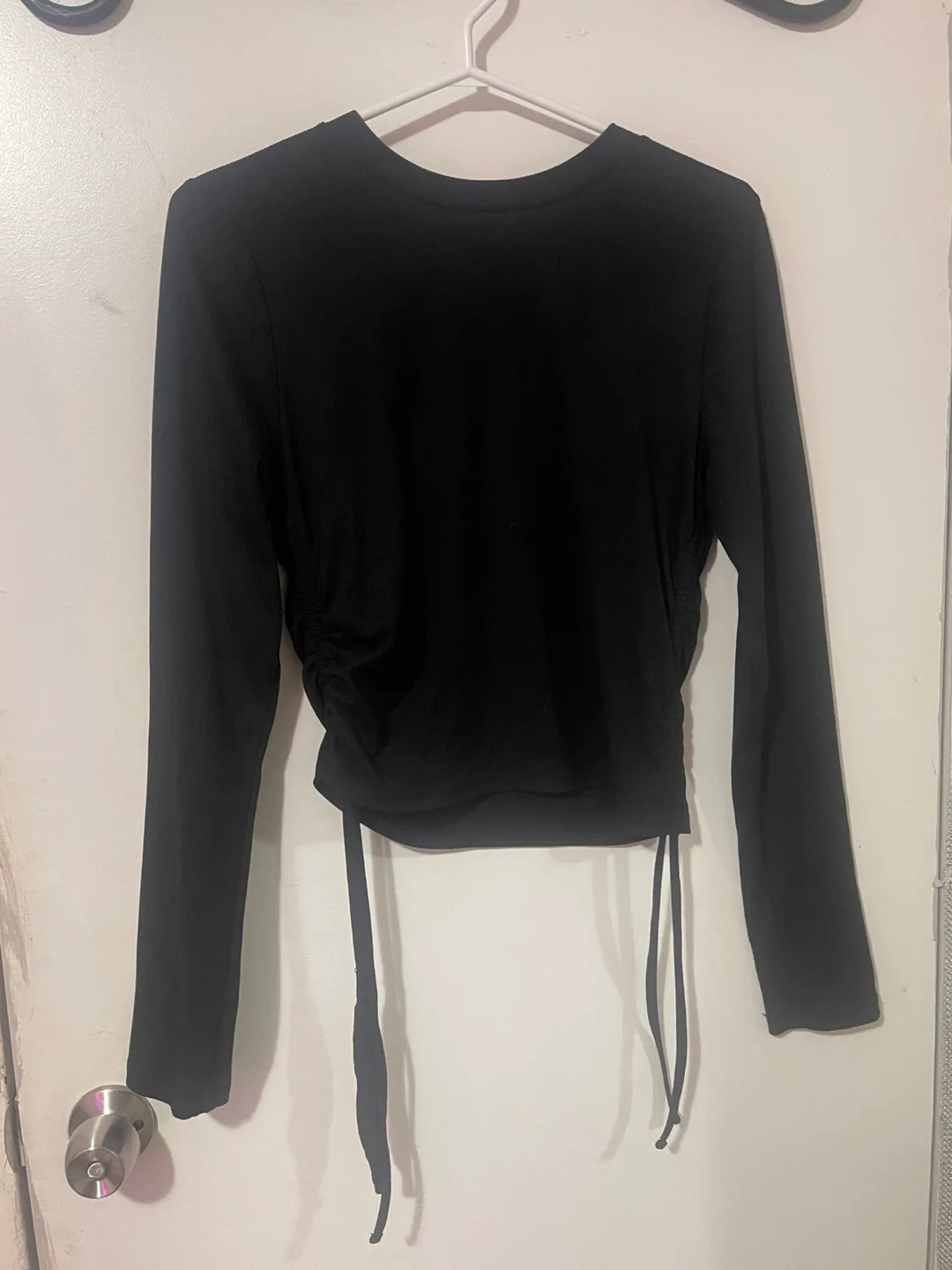 Black Long Sleeve Crop Top with Tie Detail thumbnail