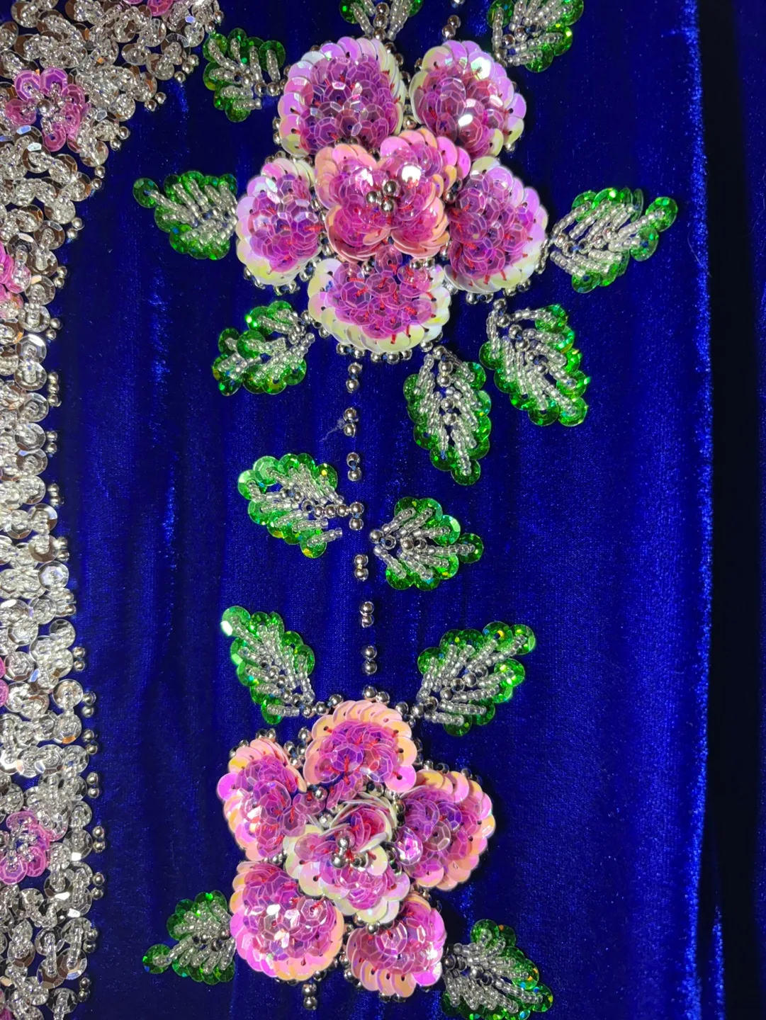 *New* Flower Chinese Blue Velvet cheongsam qipao hand sewn beads image indicator(4)