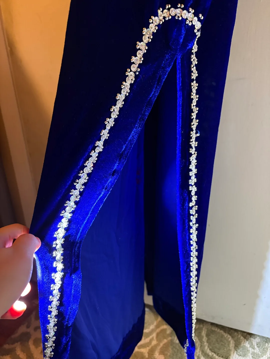 *New* Flower Chinese Blue Velvet cheongsam qipao hand sewn beads image indicator(7)