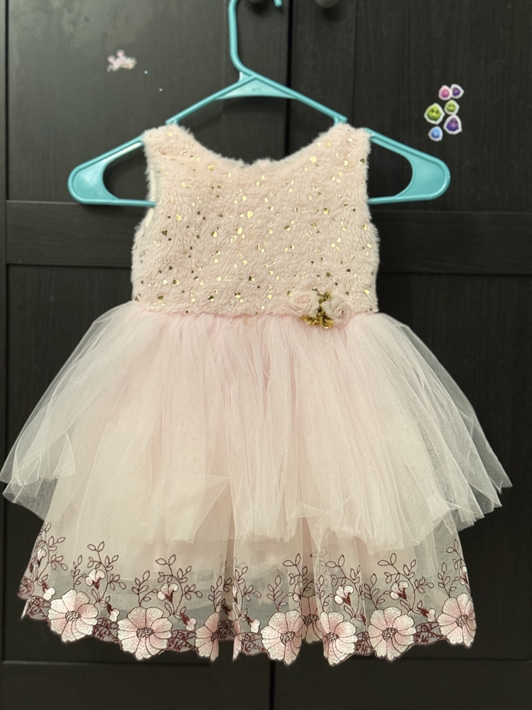 Pink Tulle Dress with Gold Sequins