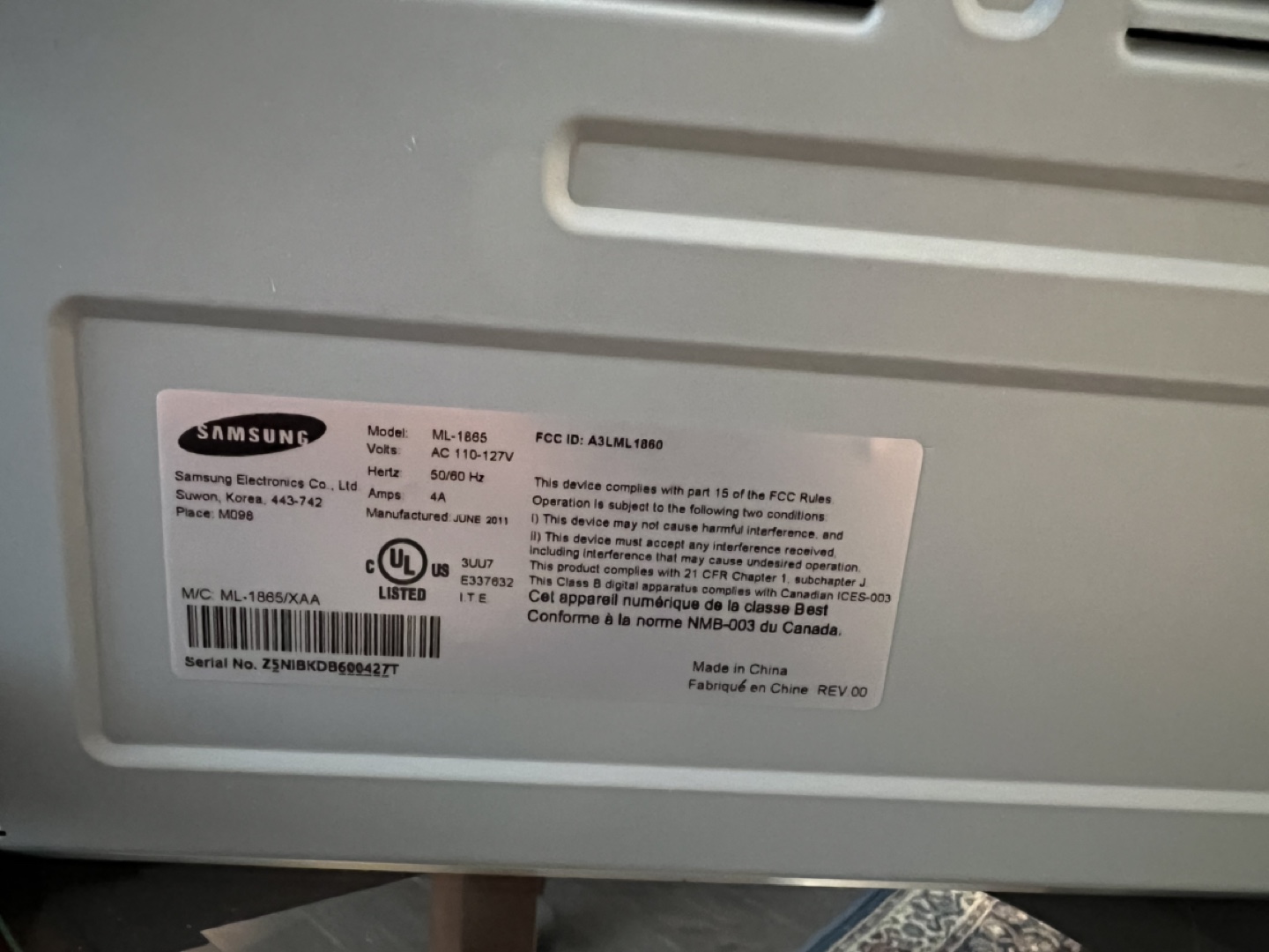 Samsung ML-1865 Laser Printer - photo 3