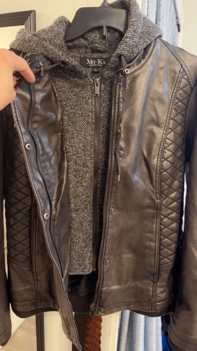 🧡Mo-Ka Faux Leather Jacket with Hoodie image indicator(3)