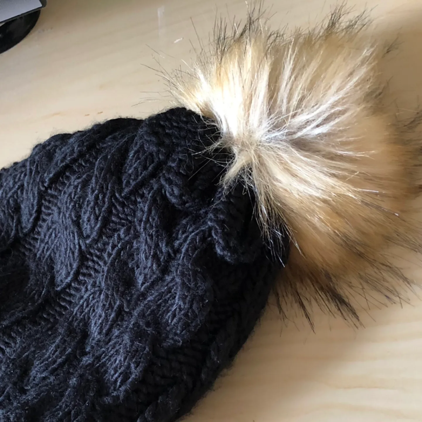 Michael Kors Black Cable Knit Women’s Beanie Hat with Pompom image indicator(2)