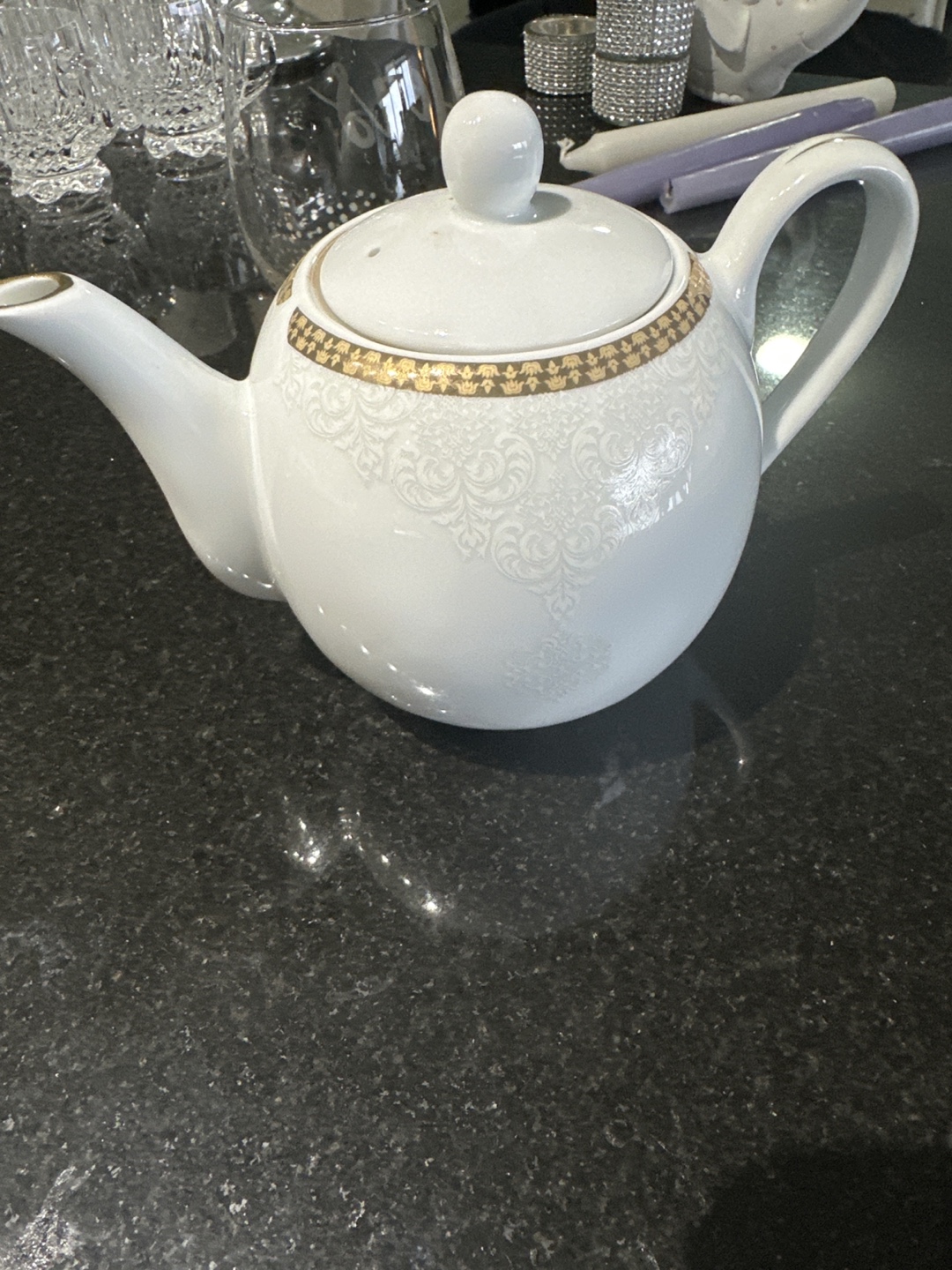 White Teapot with Gold Trim