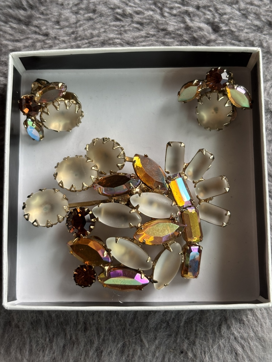 Vintage Signed Continental Brooch and Earring Set