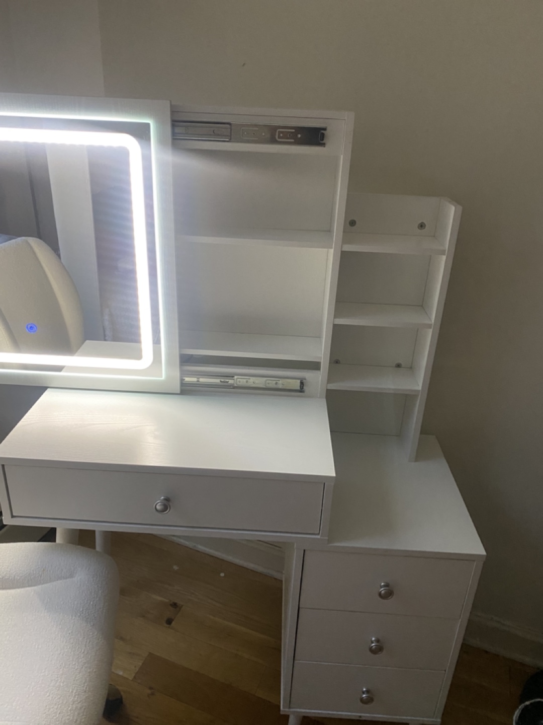 White Vanity Desk with Mirror and Storage - photo 4