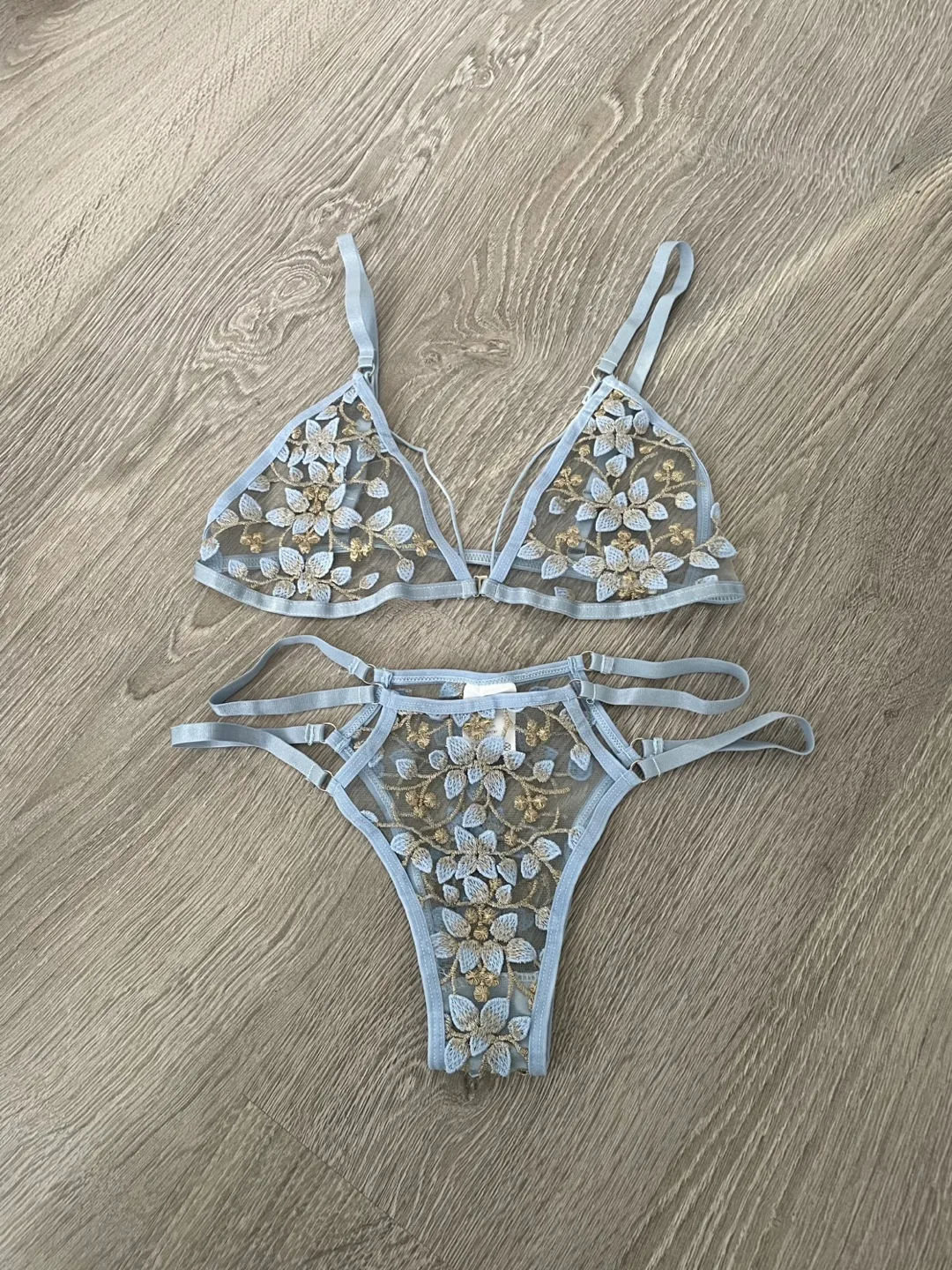 Blue Floral Lace Lingerie Set thumbnail