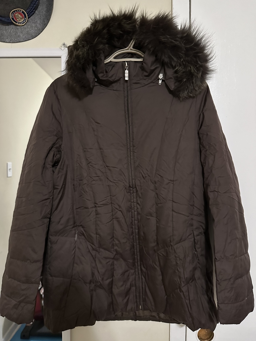 Brown Puffer Jacket with Faux Fur Hood