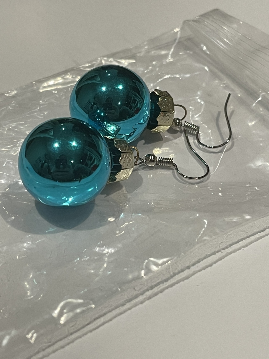 Blue Christmas Ornament Earrings