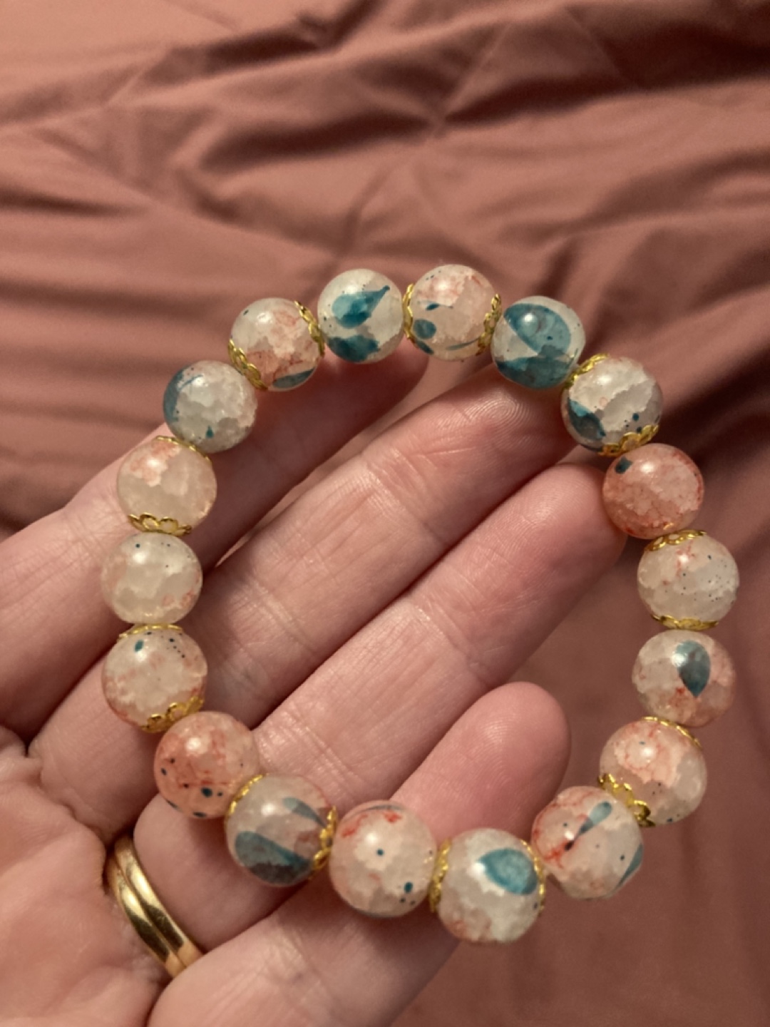 Pink cherry blossom glass bead bracelet - photo 2