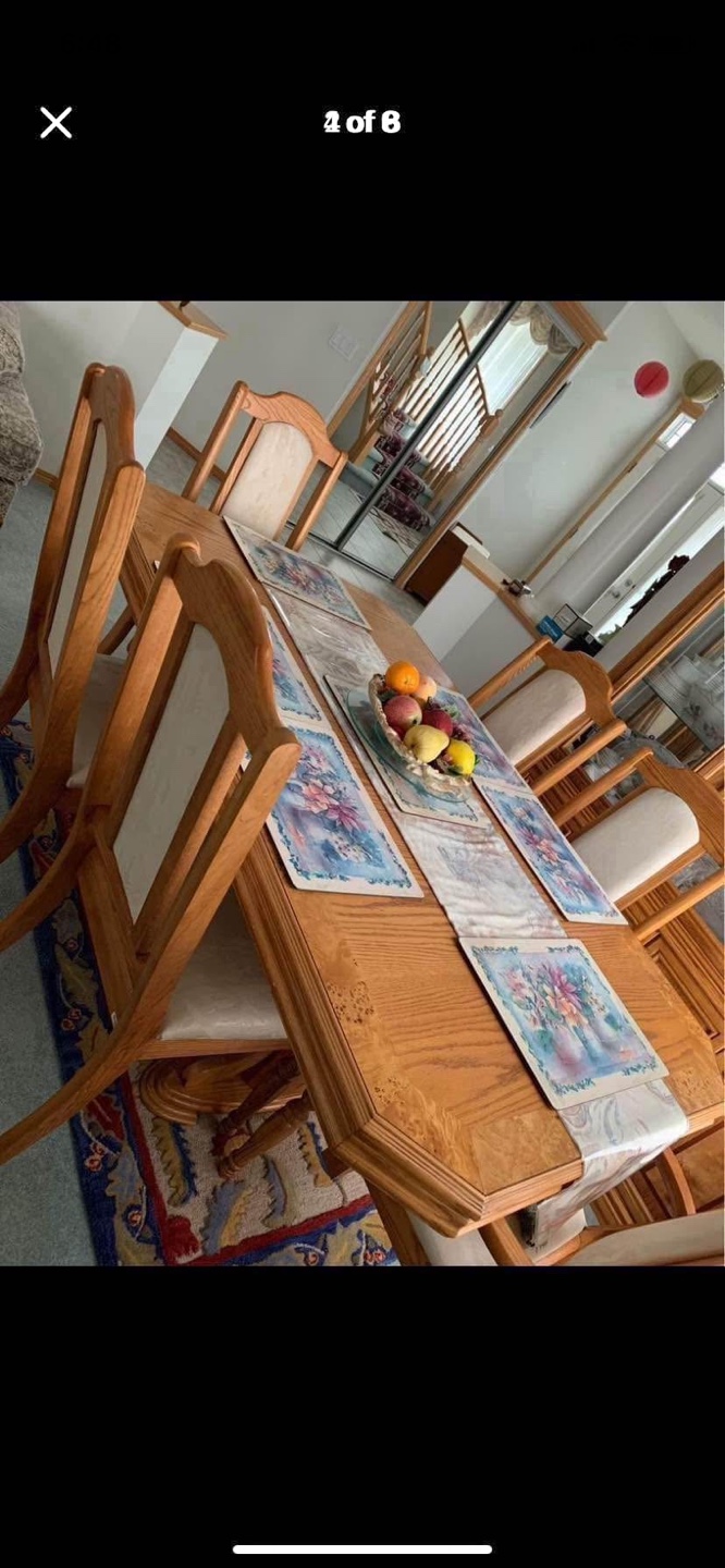 Solid Oak wood dining table set with hutch