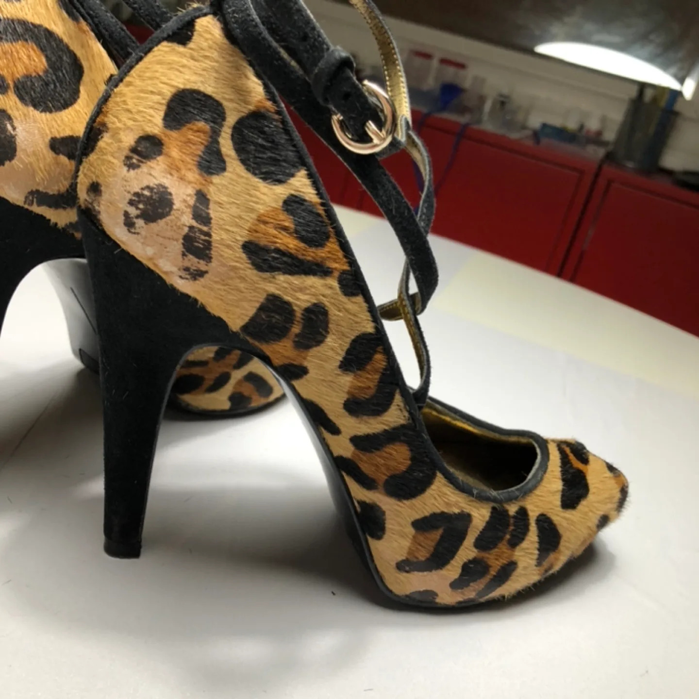 Nine West Paoletta Peep-Toe Leopard Print Heels image indicator(4)