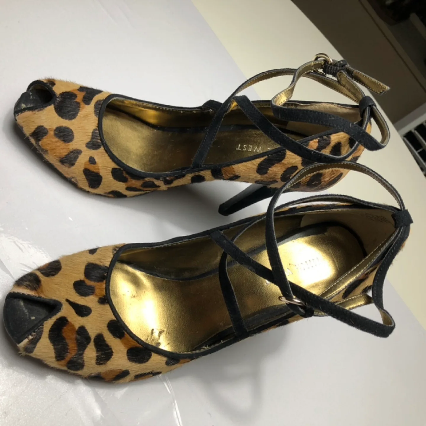 Nine West Paoletta Peep-Toe Leopard Print Heels image indicator(2)