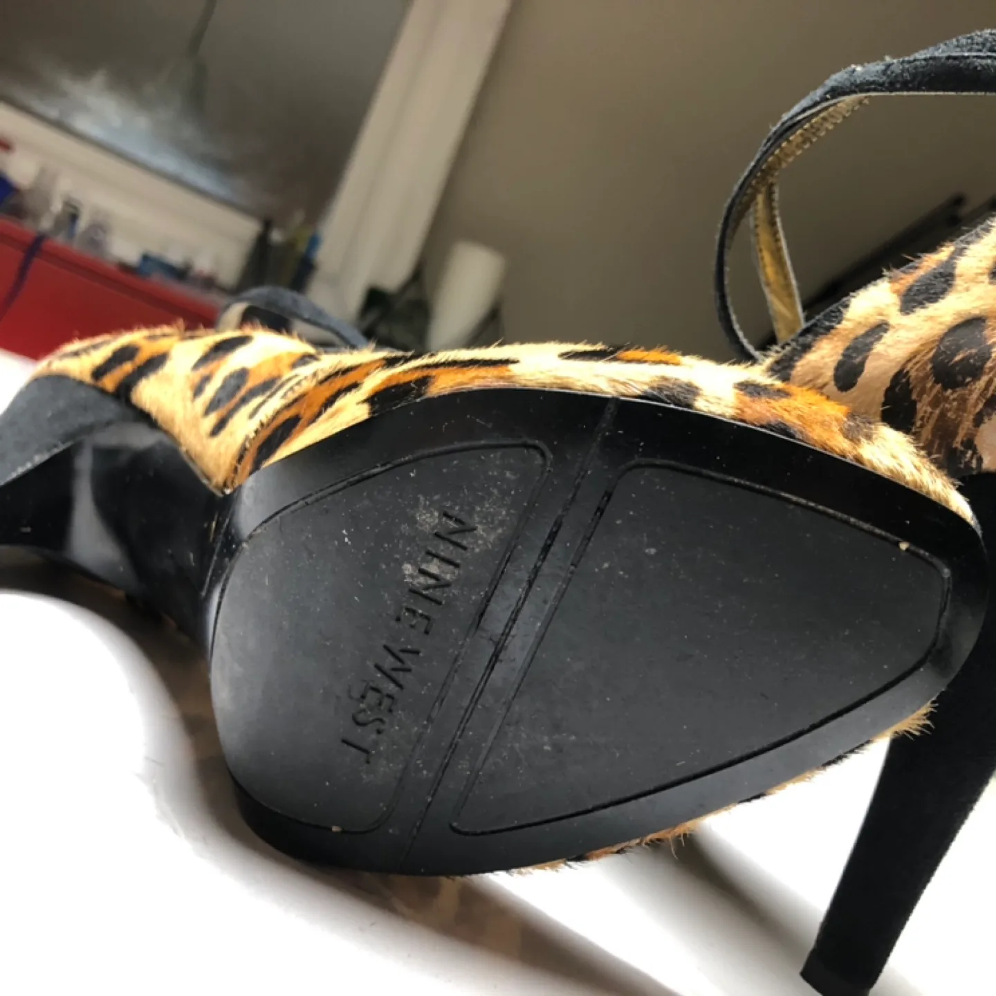 Nine West Paoletta Peep-Toe Leopard Print Heels image indicator(6)