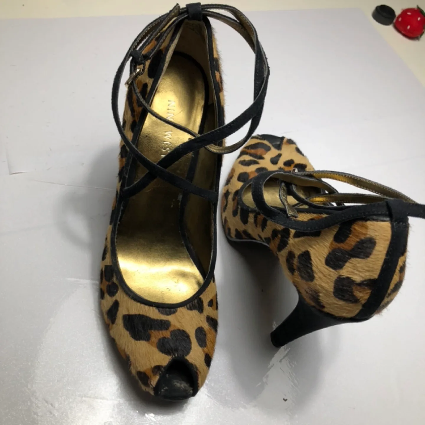 Nine West Paoletta Peep-Toe Leopard Print Heels image indicator(7)