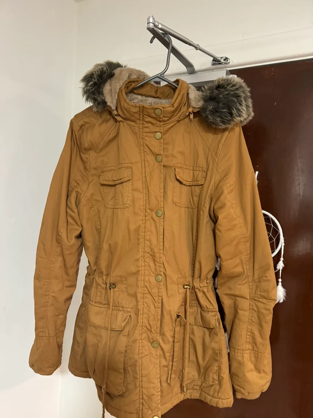 Brown Winter Jacket with Fur Hood image indicator(2)