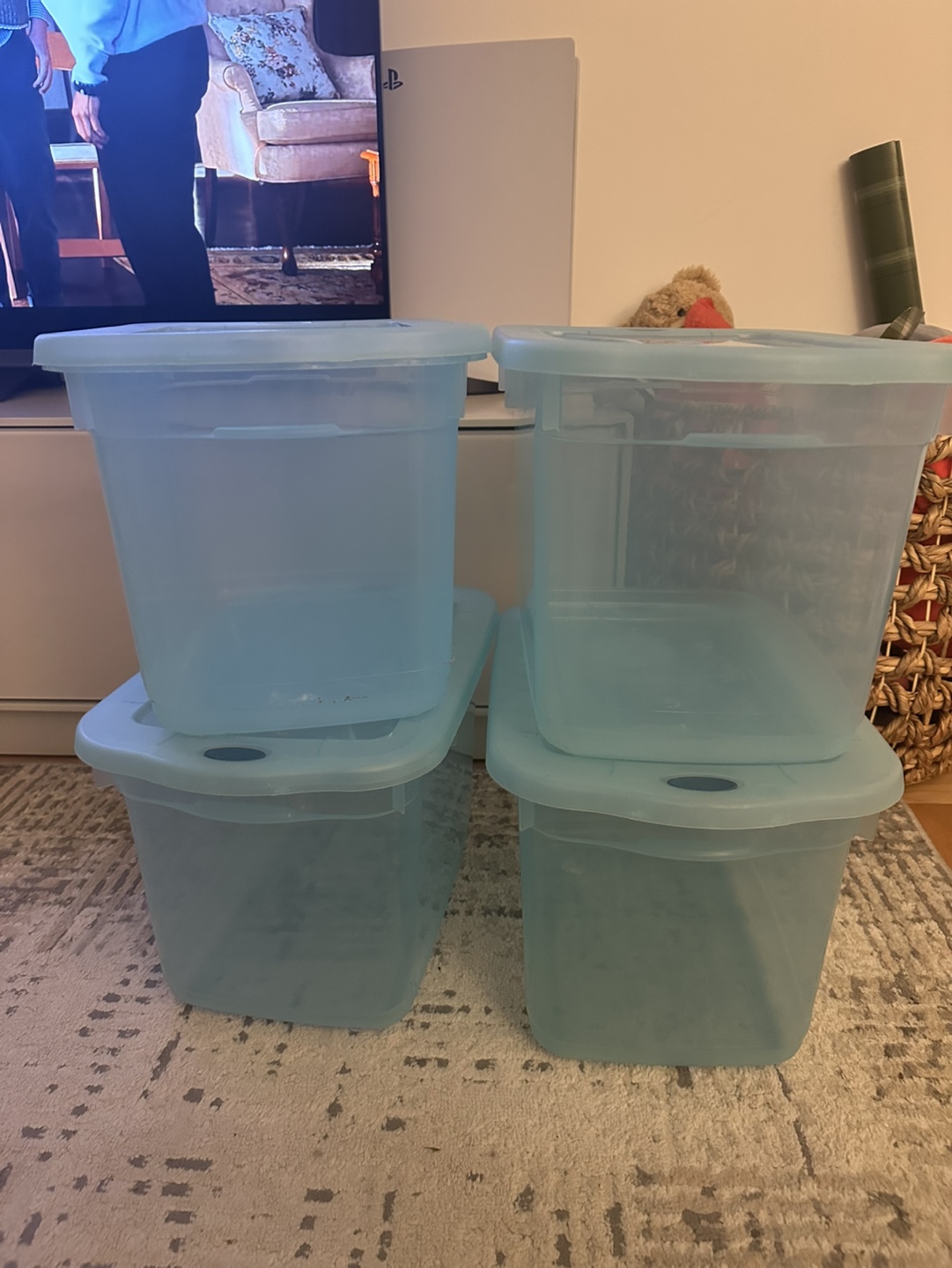 4 Pack Rubbermaid Light Blue Storage Bins