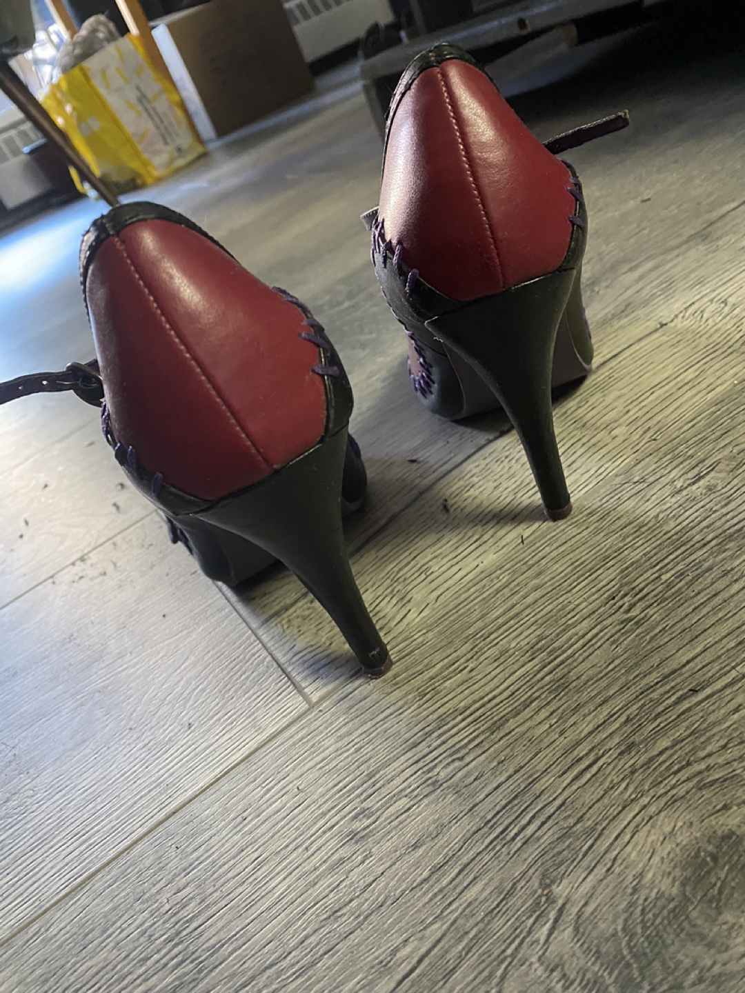 Black and Red High Heel Shoes with Purple Bows - photo 3
