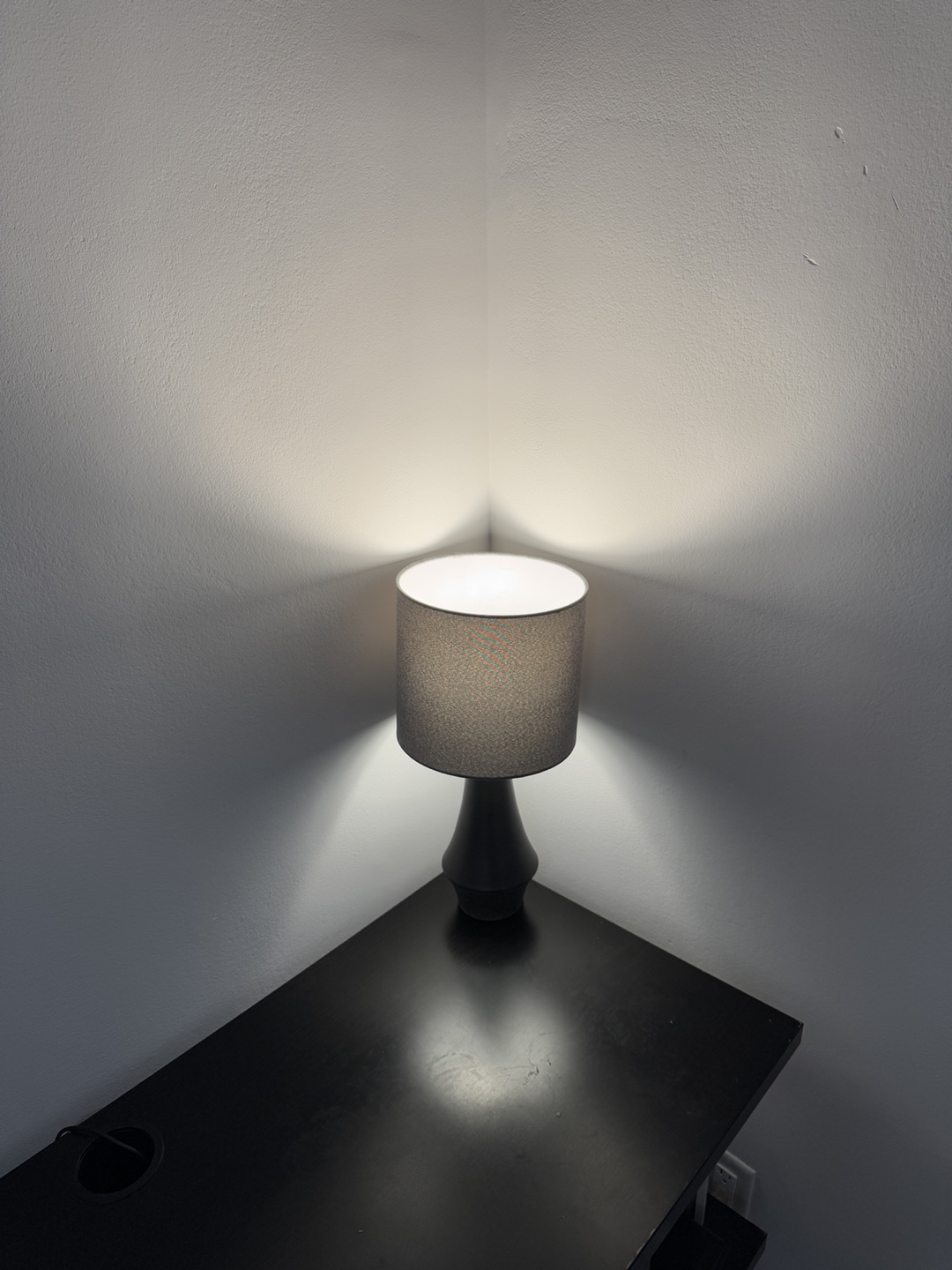 Black Table Lamp with Grey Fabric Shade - photo 2