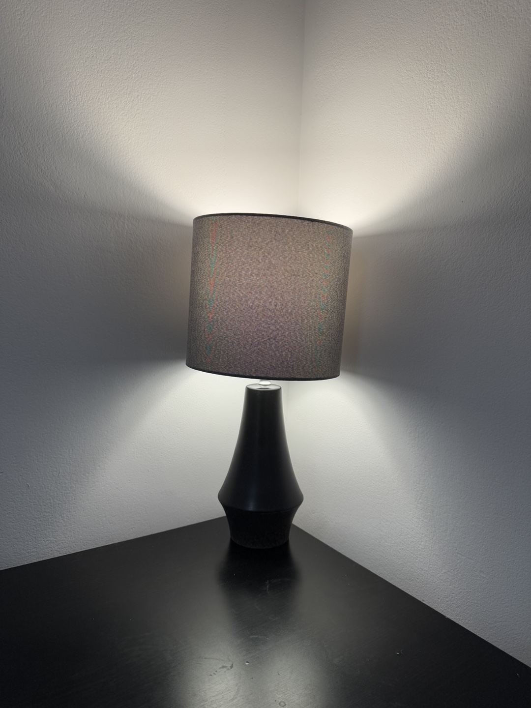 Black Table Lamp with Grey Fabric Shade