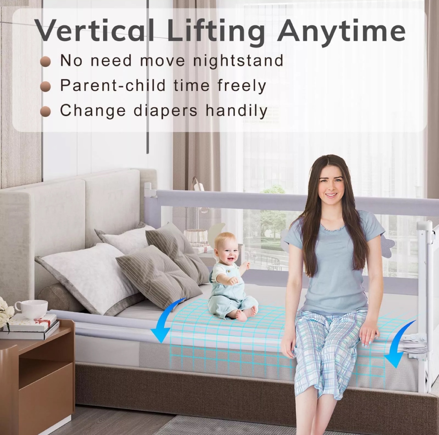 3-Side Bed Rail Guard for Toddlers and Babies, Adjustable Height - photo 4