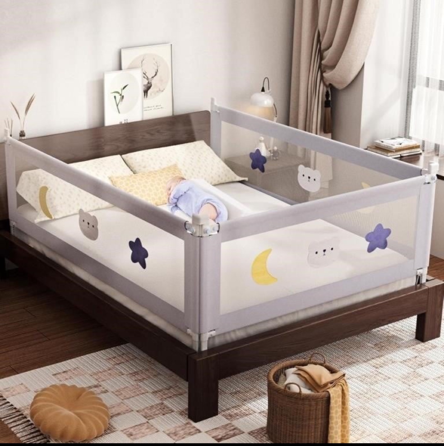 3-Side Bed Rail Guard for Toddlers and Babies, Adjustable Height