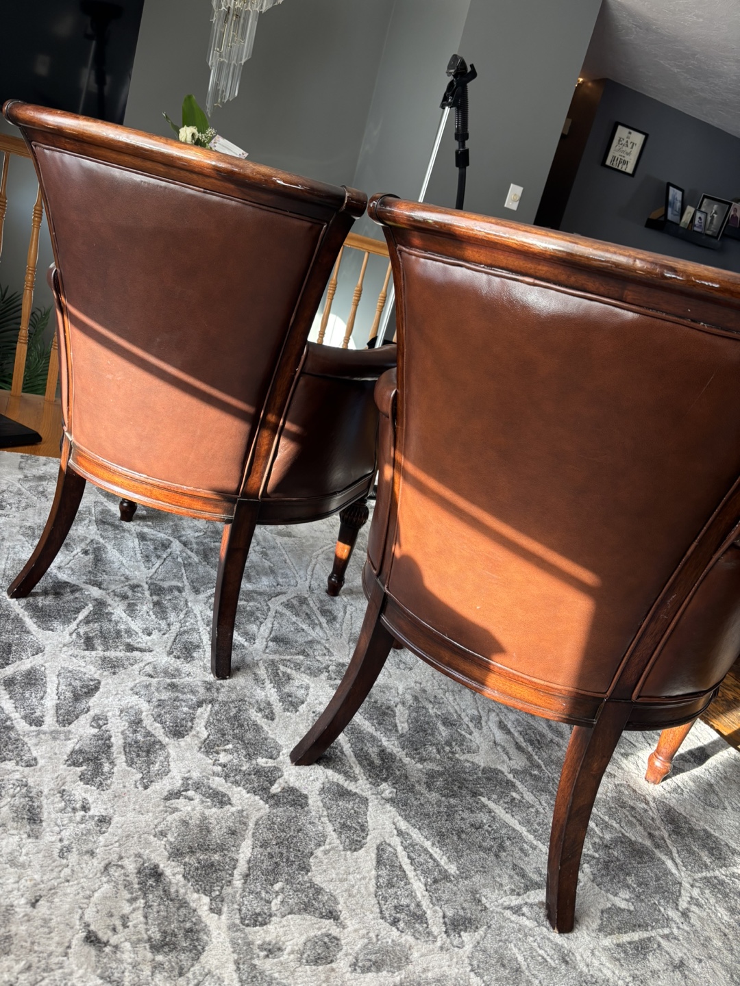 Two Brown Leather Accent Chairs - photo 3