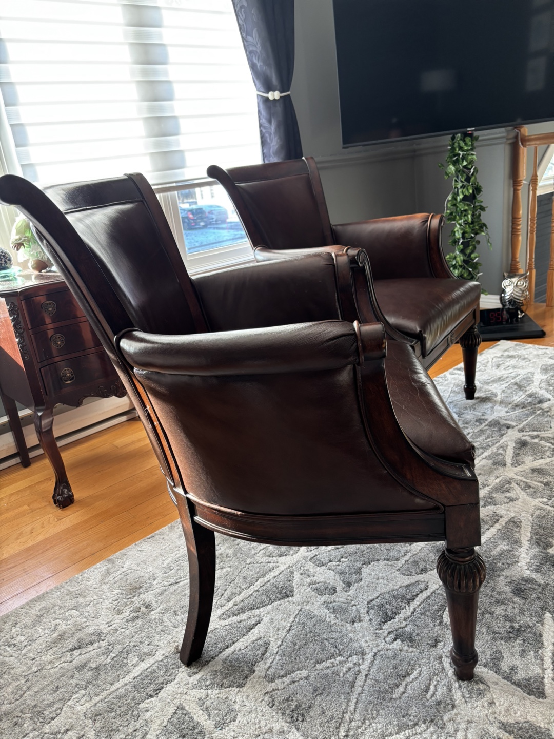 Two Brown Leather Accent Chairs - photo 2