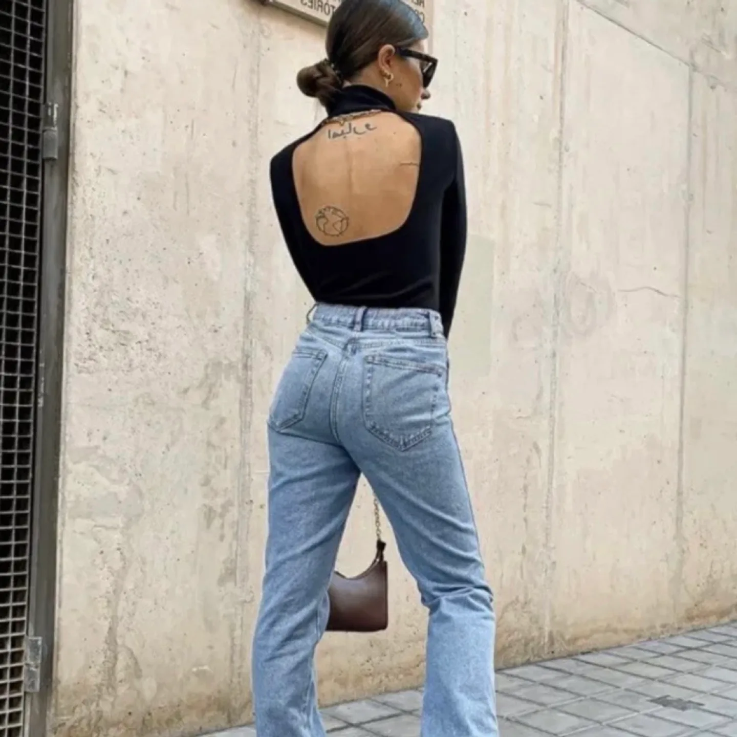 Zara High Neck Long Sleeve Black Bodysuit image indicator(4)