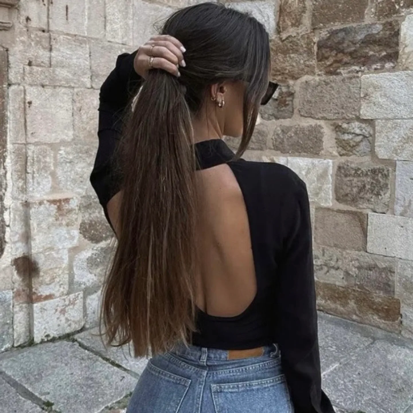 Zara High Neck Long Sleeve Black Bodysuit image indicator(3)