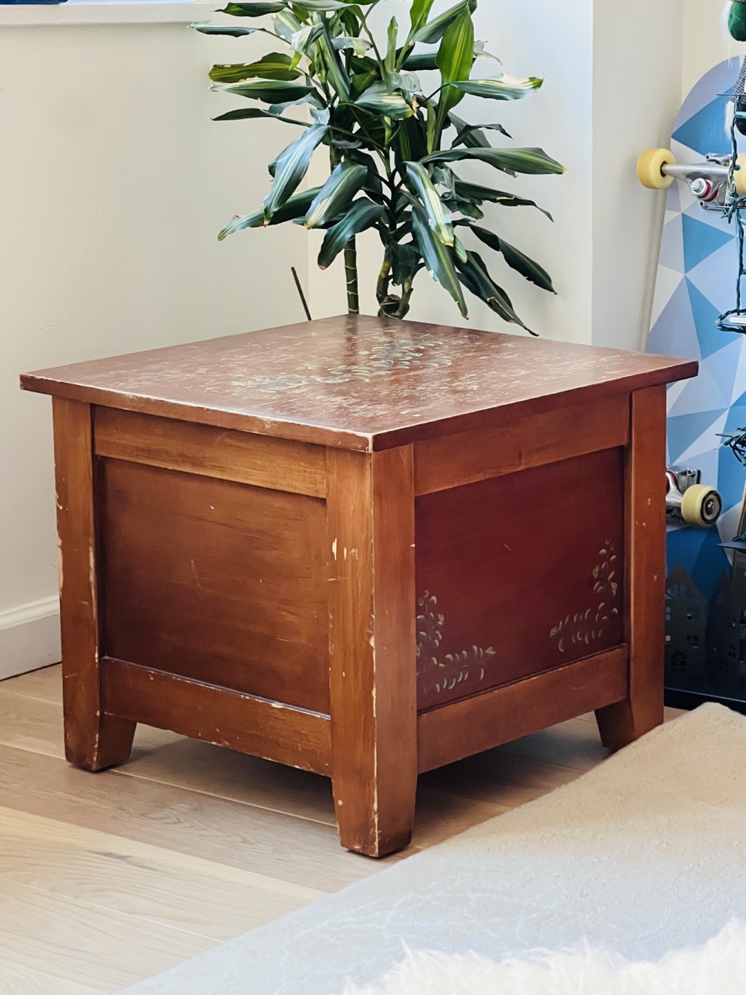 Wooden Storage Coffee table / Ottoman with Floral Design