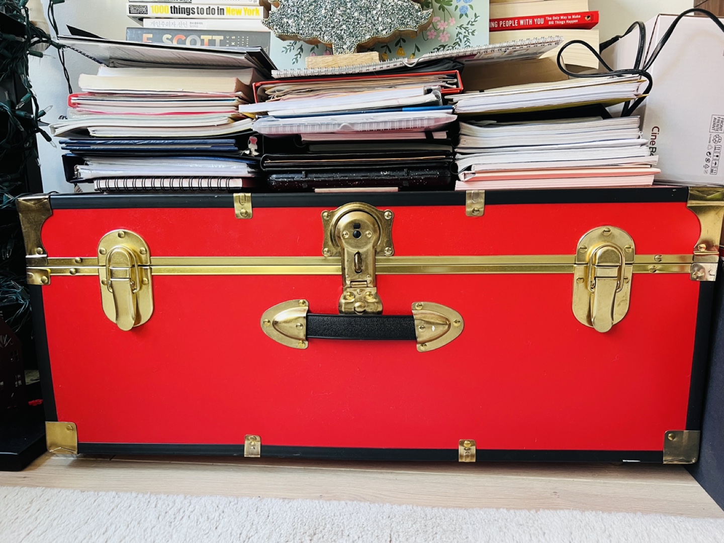 Red Storage Trunk with Wheels
