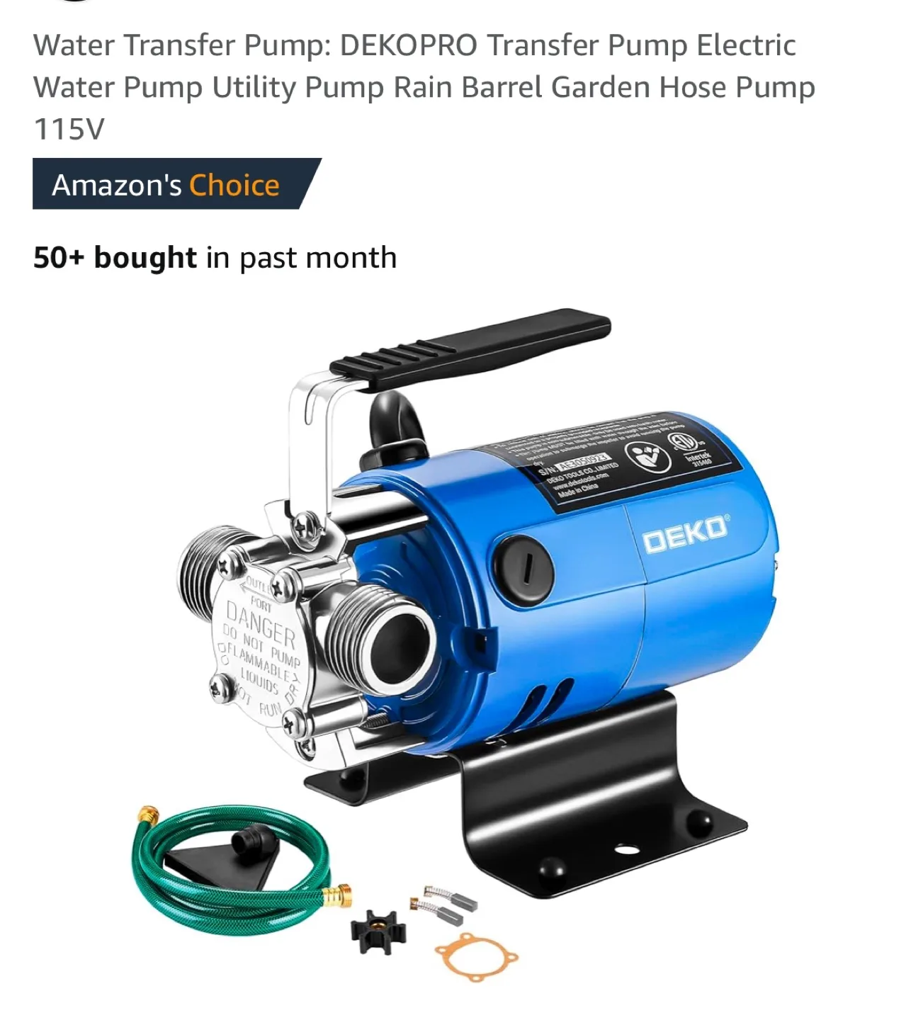 DEKOPRO Transfer Pump Electric Water Pump 115V thumbnail