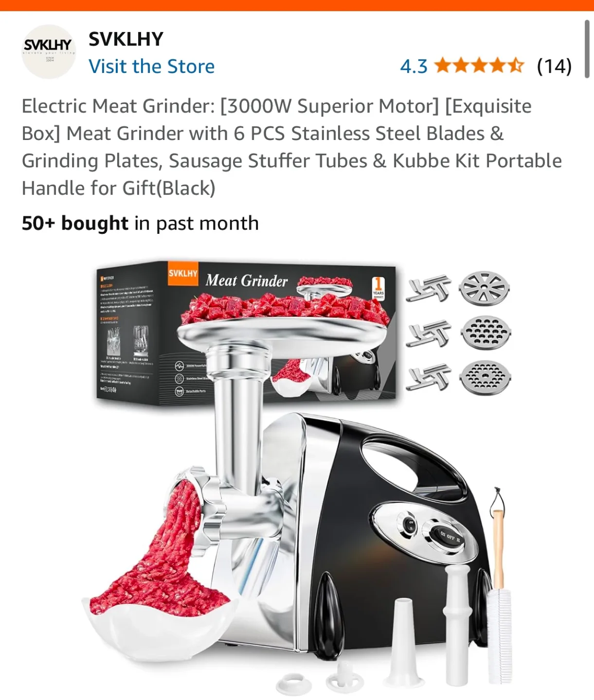 Electric Meat Grinder with 6 Grinding Plates & Sausage Stuffer thumbnail