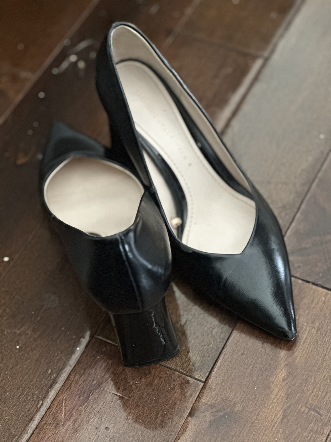 Black Leather Pointed Toe Heels - photo 2
