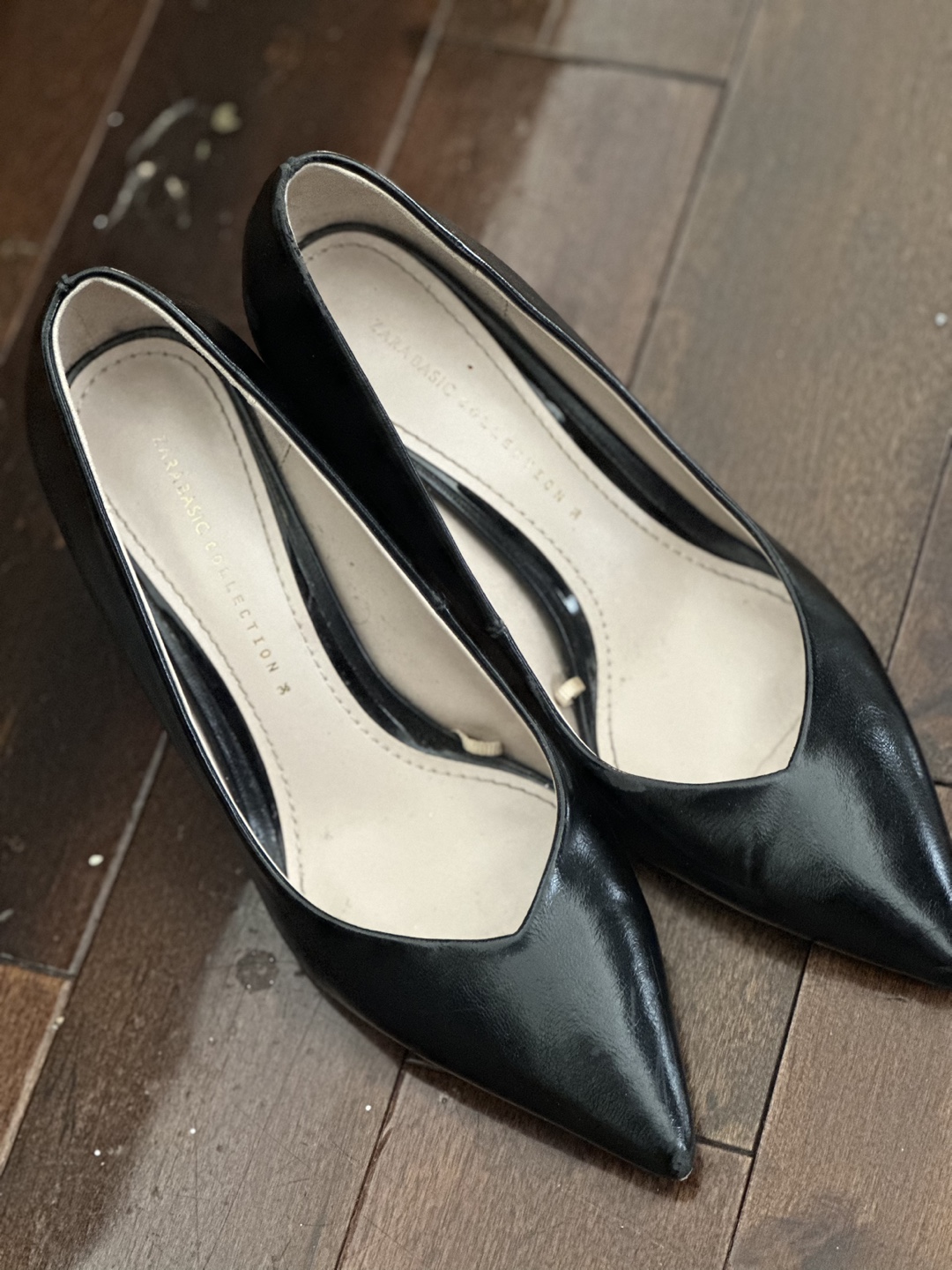 Black Leather Pointed Toe Heels