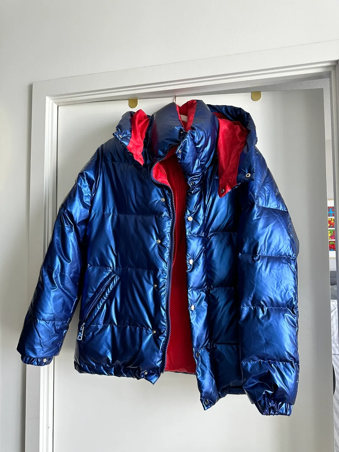 Unisex Blue and Red Down Puffer Jacket image indicator(3)