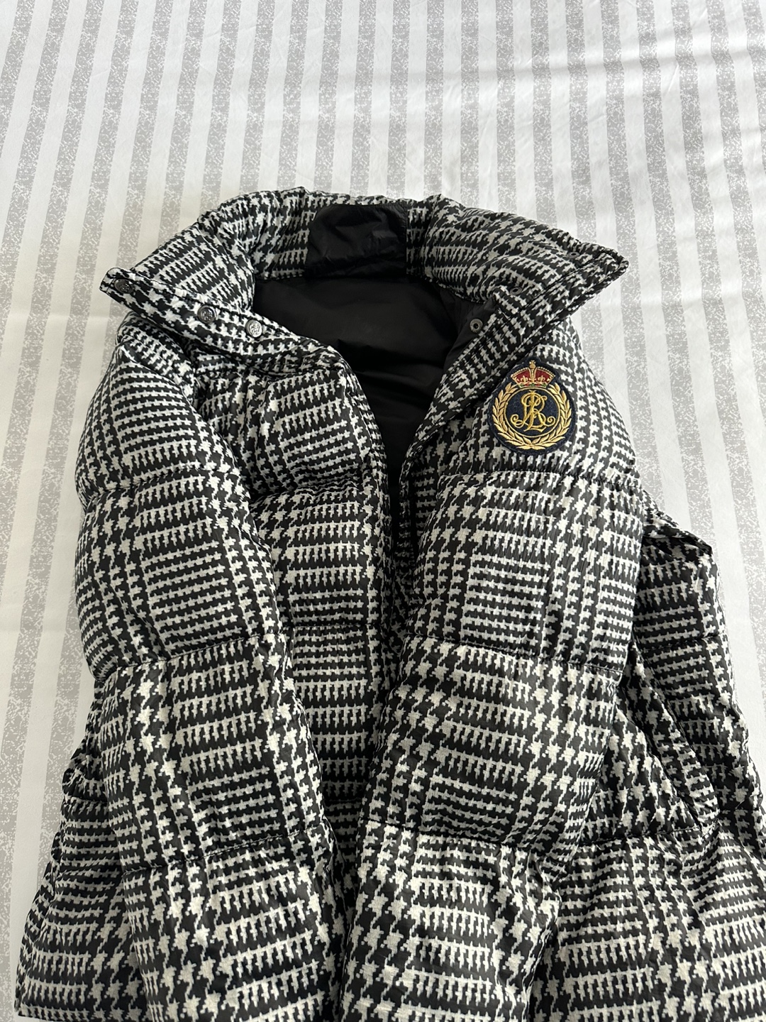 Lauren Ralph Lauren Black and White Houndstooth Puffer Jacket