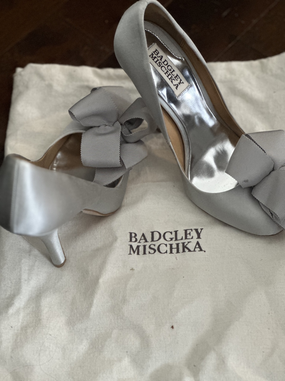 Badgley Mischka Silver Satin Heels