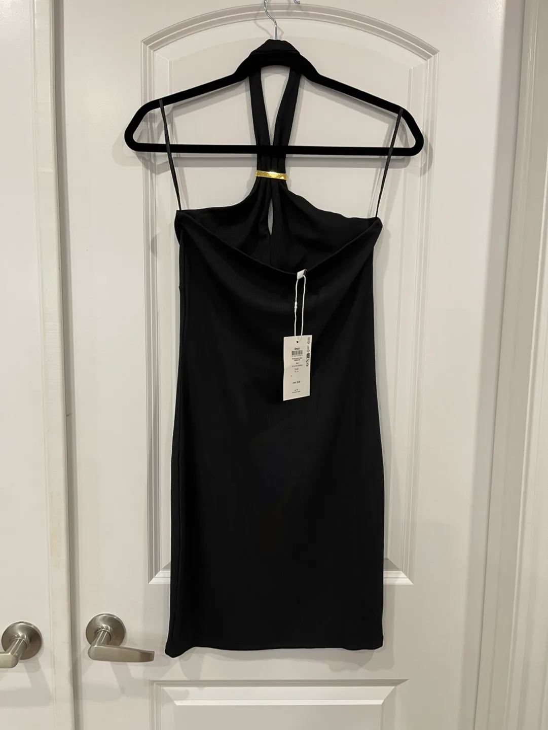 BRAND NEW Black Halter Dress with Gold Detail image indicator(2)