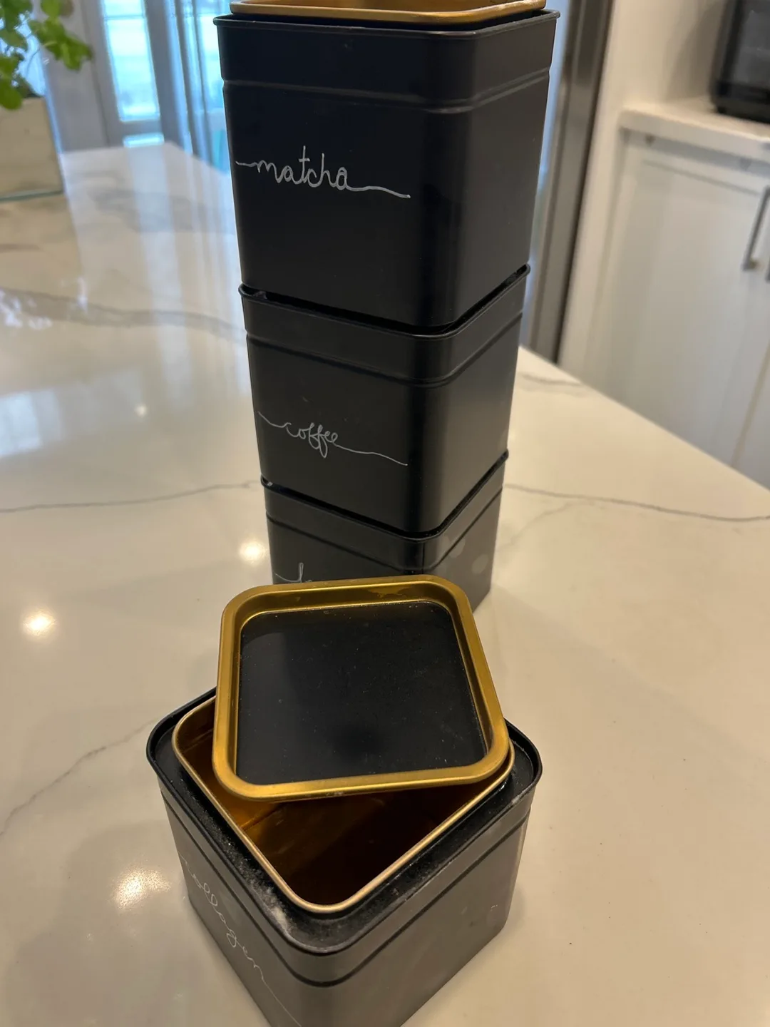 Set of 4 Black and Gold Stackable Canisters image indicator(3)