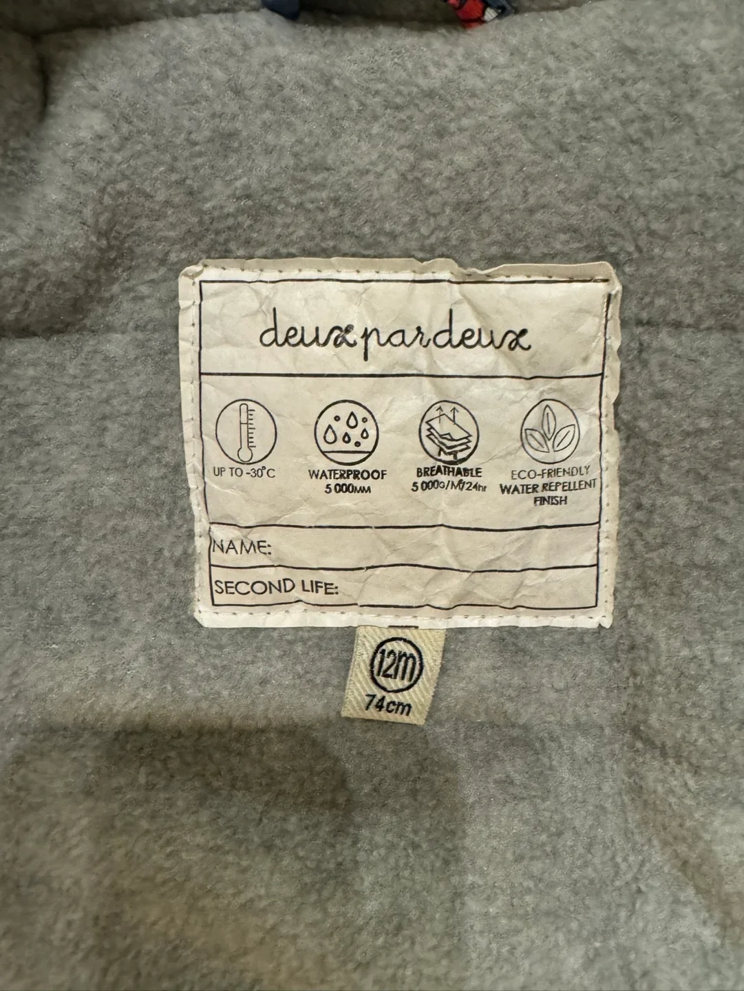 Deux Par Deux Baby Snowsuit, 12 months, car seat friendly image indicator(4)