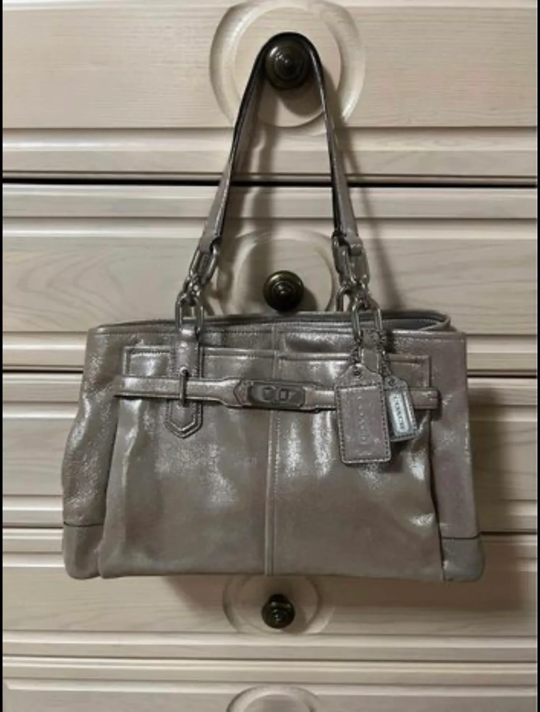 Coach Silver Leather Tote Bag