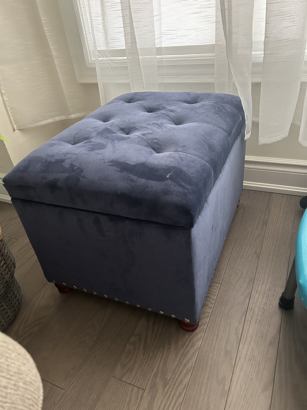MUST SELL Blue Velvet Storage Ottoman